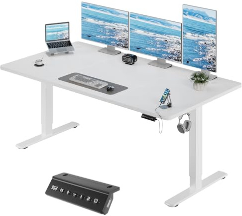 JUMMICO Höhenverstellbarer Elektrischer Schreibtisch 180 x 80 cm mit USB Ladeanschluss, Schreibtisch Höhenverstellbar, Ergonomischer Steh-Sitz Tisch Weiß