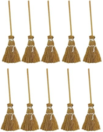 10Pcs Witch Broomstick Set, Miniature Broom Props, Fairy Decoration, Cinnamon Broom, Sweeping Tools, Angle Brooms Dollhouse Accessories