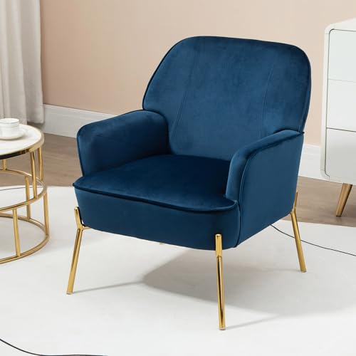 Fiximaster Samt Sessel für Wohnzimmer, Moderner Loungesessel mit Armlehnen, Getufteter Polstersessel, Bequemer Sessel für Schlafzimmer & Balkon (Blau)