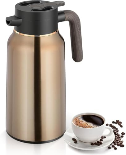 Lnwwrv Cafetera de vacío de Doble Pared de 2 litros, Acero Inoxidable con Tapa de Apertura a presión, Olla Aislante para el hogar y Oficina con Control de Temperatura de 36 Horas