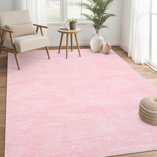 LuxFocus Waschbarer Wohnzimmer 120x170 cm Uni-Design Kurzflor Rosa | Moderner Minimalistischer Teppich für Schlafzimmer Esszimmer Büro, Kurzflor Faltbarer Rutschfest