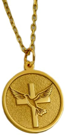 Collier en argent sterling 925, 22 mm | Croix et colombe – Pendentif religieux de paix et de foi pour femmes chrétiennes, baptême, gravure offerte | Bijou fait main plaqué or | WW_PNK_01744