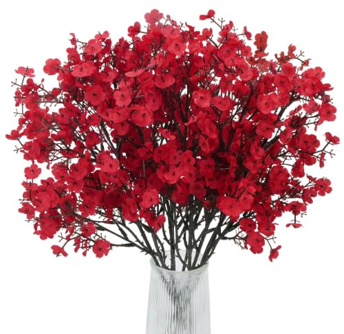 8PCS Fiori Finti per Decorazioni Rosso Gipsofili Artificiali Nebbiolina | Finta Gypsophila Rami Bouquet di Gypsophila Finti in Seta per Matrimonio Fai da Te Casa Floreale Decorazione