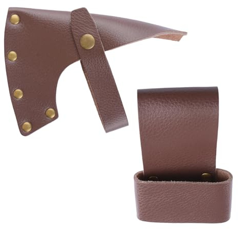 INCREWAY 1Set Axe Sheath with Belt Loop and Hatchet Holster, Genuine Leather Axe Cover Handmade Portable Protector for Camping Hatchet Storage Hunting Survival Outdoor Tools (Brown)