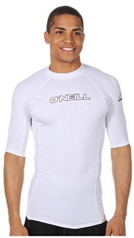 O'Neill Wetsuits Wetsuits UV Sun Protection Mens Basic Skins Short Sleeve Crew Sun Shirt Rash Guard, White, X-Large