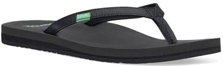 Sanuk Yoga Joy | Flip Flops for Women | Yoga Sandals For Women | Women's Beach Sandals | Memory Foam Footbed, Black, 7