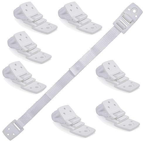 TV und Möbel Kippsicherung/Kindersicherung von Bébé Earth | Sicherungsgurt für Baby und Kinder | Kippschutz für Fernseher, Flachbildfernseher, Schränke | Türstopper gratis dazu | Weiß