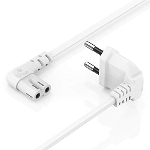 Hama Euro-Netzkabel (2-polig, 5 m, beidseitig 90 Grad gewinkelt, Netzstecker auf Euro 8 Doppelbuchse mit Schutzkontakt, Stromkabel) weiß 137228 Winkel - 5m