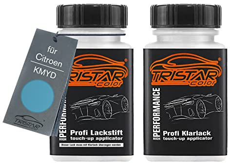 TRISTARcolor Peinture voiture Crayon de retouche peinture pour Citroen KMYD Bleu Lucia Nacre Peinture de base vernis clair 50 ml chacun