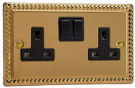 Varilight - 2 Gang 13 Amp Double Switched Socket Georgian Brass - XG5B