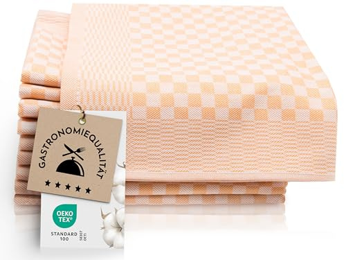 ZOLLNER 10er Set Geschirrtücher Baumwolle in 46x70 cm - super saugstarke und robuste Küchentücher – waschbar bis 60°C – in orange kariert - Gastronomiequalität - Oeko Tex® Zertifiziert
