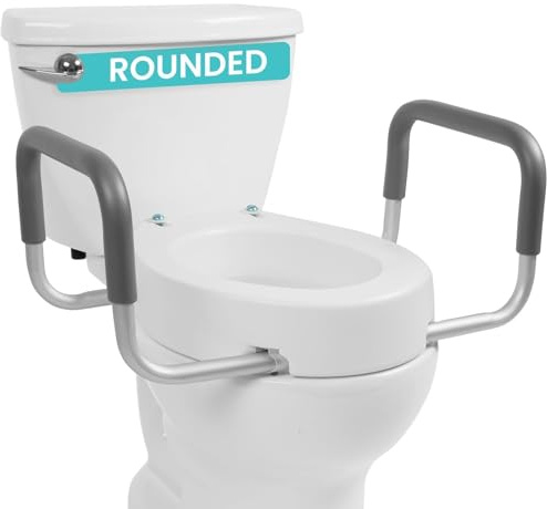 Vive Raised Toilet Seat Riser for Seniors (with Handles) - Handicap Rail Grab Bar Seat for Over Toilet - Elevated Safety for Elderly, Disabled, Medical - Standard