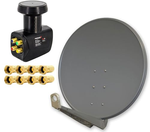 PremiumX Deluxe 100 cm Anthrazit Sat Antenne Satelliten Schüssel Spiegel Alu mit einem Quad LNB 4 Teilnehmer für den Direktanschluss mit F-Stecker