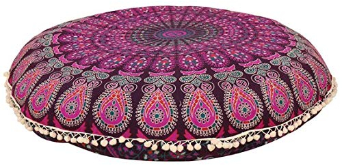 GANESHAM Indisches Boho-Mandala-Bodenkissen, Bodenkissen, Haustierbett, , Meditationskissen, 81,3 x 81,3 cm