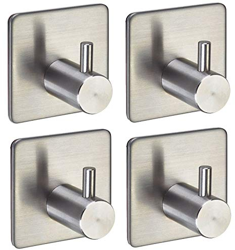 4 Stk. selbstklebende Handtuchhaken PANDORA, Max. 8 Kg, ohne Bohren, Edelstahl rostfrei, für Küche & Bad Bademantelhaken Haken Wandhaken Handtuchhalter Kleiderhaken von SO-TECH®