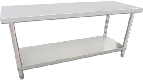 Beeketal 'BA180' Gastronomie Edelstahl Arbeitstisch 180 x 60 cm, Tisch bis 160 kg belastbar, Profi Gastro Küchentisch mit extra großer unteren Ablagefläche und justierbaren Stellfüßen