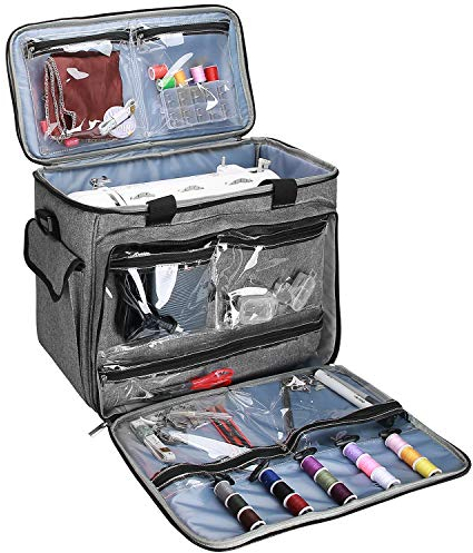 ProCase Universal Nähmaschinentasche Tragetasche für Nähmaschinen in Standardgröße Brother Singer und Janome, Nähmaschinen Tasche mit Aufbewahrungsfächern für Nähzubehör und Schultergurt -Grau