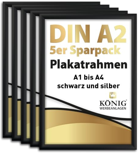 Dreifke 5 Plakatrahmen DIN A2 | 25mm Aluminium Profil, schwarz | inkl. entspiegelter Schutzscheibe | Alu Klapprahmen Wechselrahmen Posterrahmen | 5er Sparpack