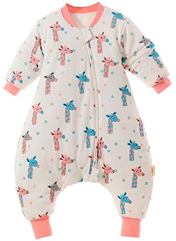 Chilsuessy Baby Schlafsäcke abnehmbar Ärmel Winter kinder Schlafsack mit Füßen, 2.5 Tog ganzjahres Schlafsack Junge Mädchen unisex Overall Schlafanzug, Süße Giraffe, 90/Baby Höhe 90-100cm