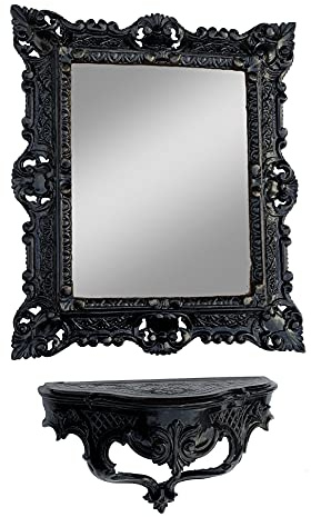artissimo Wandspiegel SCHWARZ mit Konsole Barock Antik 45x38 Flurspiegel Badspiegel mit Ablage Wanddeko Prunkspiegel 3047+cp69 Set