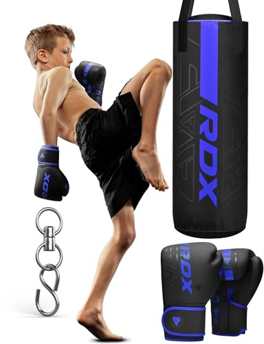 RDX Kids Unfilled Punching Bag Set 2FT, Non Tear Maya Hide Leather Kara Junior Hanging Bag for Kickboxing MMA Muay Thai Taekwondo Karate BJJ Strength Training, Home Gym Equipment