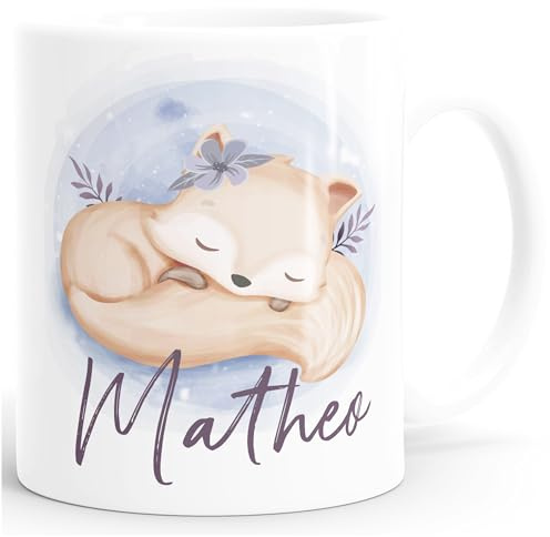 SpecialMe® Kinder-Tasse Fuchs-Motiv personalisierte Namenstasse aus Keramik für Kinder Jungen Mädchen Weiss Keramik-Tasse