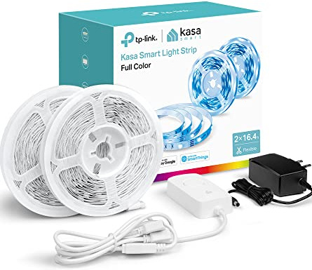 Kasa Smart LED Light Strip, RGB, 32.8ft(2 Rolls of 16.4ft.) Wi-Fi LED Strip Works w/ Alexa & Google Assistant,High Brightness, Trimmable, Up to 25,000 Hours,2Yr Warranty (KL400L10),Multicolor