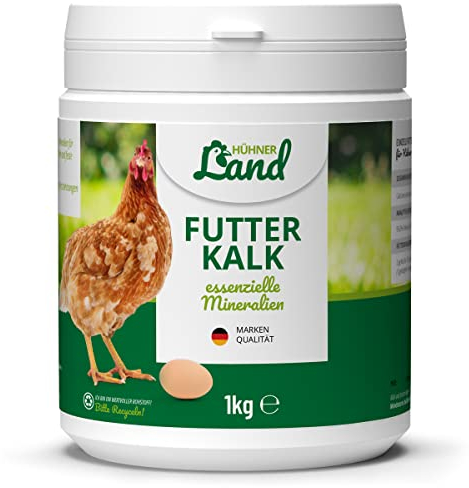 HÜHNER Land Futterkalk für Hühner 1kg – Essenzielle Mineralien für Starke Knochen und Feste Eierschalen, Natürliche Mischung für Hühnerfutter aus Algenkalk und Calcium, Knochen & Eibildung