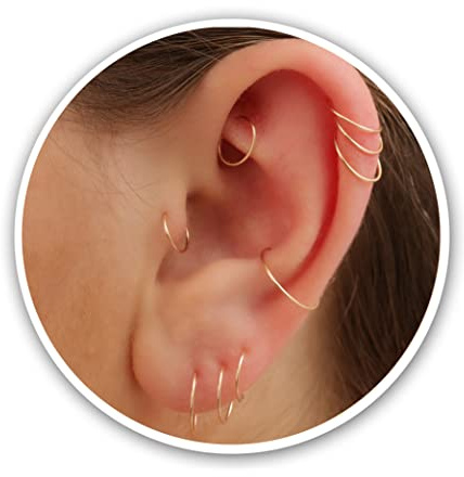 14 Karat Gold gefüllte kleine Creolen für Knorpelnase, winziger dünner 8 mm Piercing-Creolenring 24 Gauge (Gold, 8 mm 24 Gauge / 1 Paar)