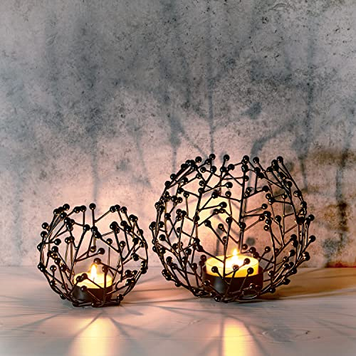 LOCALIS Teelichthalter schwarz Metall 2er Set - 9,5 und 14 cm hoch - ideale Tischdeko Wohnzimmer - Fensterbank - Dekoration Wohnung modern - Kerzen Deko Set