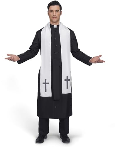 Spooktacular Creations vuxna män, svart präst, far, rock, stola, kostym för halloween utklädningsfest, cosplay (XL)