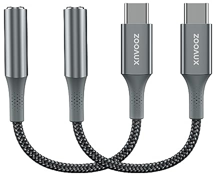 ZOOAUX USB Type C to 3.5mm Female Headphone Jack Adapter, (2 Pack) USB C to Aux Audio Dongle Cable Cord Compatible with iPhone 15 Pro Max /15 Pro/15 Plus, Samsung S23/S22/S21 Ultra, iPad Pro Pixel