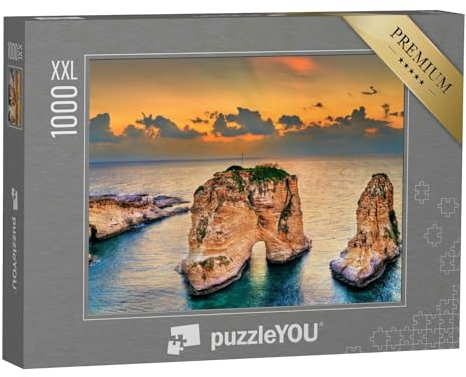 Puzzle 1000 Teile XXL „Raouche oder Pigeons Rocks bei Sonnenuntergang, Beirut, Libanon“ – aus der Puzzle-Kollektion Naher Osten