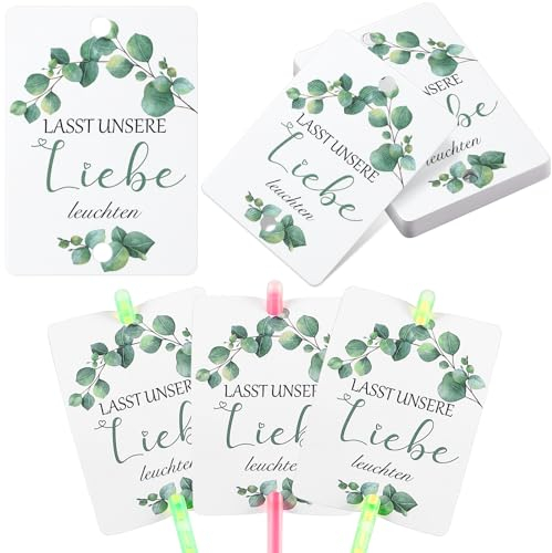 Dianelhall 100 Stück Hochzeit Schilder für Knicklichter Lasst Unsere Liebe Leuchten Hochzeit Schilder Grußkarten für Leuchtstäbe Wunderkerzen Halter Etiketten für Wunderkerzen Hochzeitsdeko