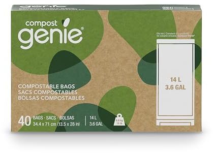 Compost Genie 3.6 Gallon Compostable Bags, 40 Count, Sturdy for Food Waste, Compatible with Kitchen Compost Genie Bins, ASTM D6400 Certified