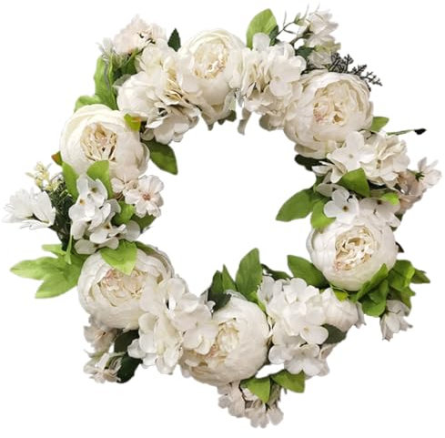 Flower Wreath, Spring Wreaths for Front Door 16'' Artificial Peony Wreath Flower Wreath Decorative Flower Wreath Living Room Wreath for Wedding Anniversary Decor