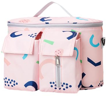 Hiseng Kinderwagen Organizer Universal Kinderwagentasche mit Getränkehalter, Kawaii Kinder Buggy Organizer Baby Große Aufbewahrungstasche für Windeln Flaschen (31x20x15cm,Rosa)