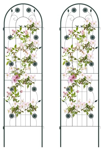 COSTWAY Rankgitter Metall, 2er Set, dekorativer Gartenzaun, freistehende Rankhilfe, Spalier Garten zum Stecken, Rankspalier für Kletterpflanzen Blume Gurke (180 x 50 cm,Grün)