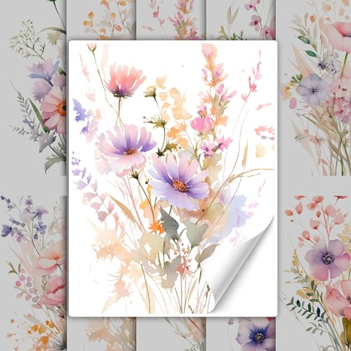 GRAZDesign Fliesenaufkleber Wiesen Blumen Bad & Küche, Boho Shabby Chic Fliesenbilder selbstklebend - 20x25cm / 50 Stück