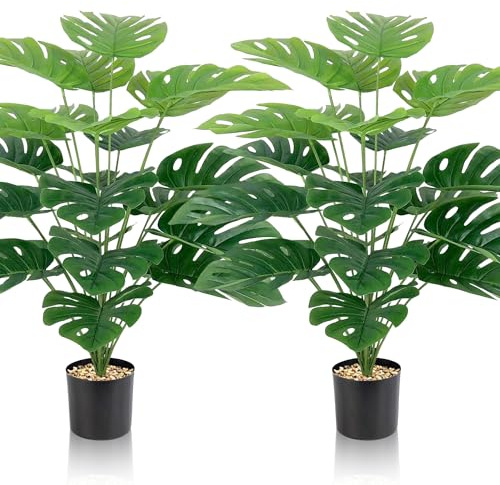 Lighterday Juego de 2 plantas artificiales de interior de 85 cm, árbol decorativo, monstera artificial de 24 hojas, plantas de plástico para oficina, hogar, decoración interior y exterior