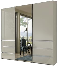 WIEMANN Schwebetürenschrank Kleiderschrank Schlafzimmerschrank 250cm breit, mit Schubladen, Glas Champagner, mit Spiegel, Höhe 217cm, Malibu