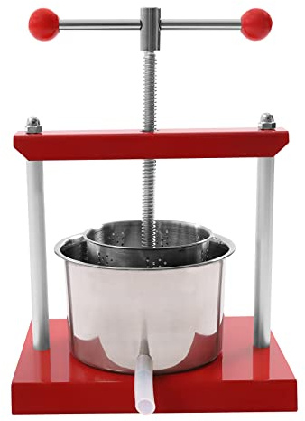 Cheese Fruit Wine Manual Press Machine 3L/0.8gal Stainless Steel Barrels Honey Presser w/T-shaped Handle Fruit Press Making Equipment for Pressing Juice, Vegetable, Wine, Cider (3L/0.8gal)