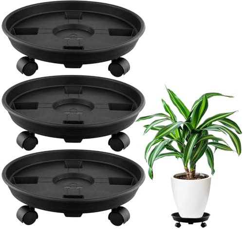QWORK® 3 Pezzi Sottovaso con Ruote 30 cm, Portavasi con Ruote Plastica, Portavasi con Ruote, per Interno, Esterno