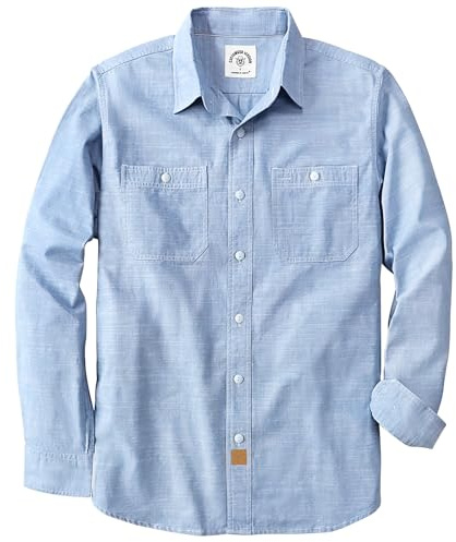 Dubinik® Chambray skjorta män bomull långärmade skjortor med knappar för män, Himmelsblått, M