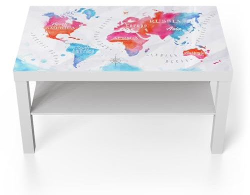 DEQORI Glastisch | weiß groß 90x50 cm | Motiv Farbige Welten | ausgefallener Beistelltisch aus Glas | Hochglanz Couchtisch fürs Wohnzimmer | moderner Couch Tisch mit Design