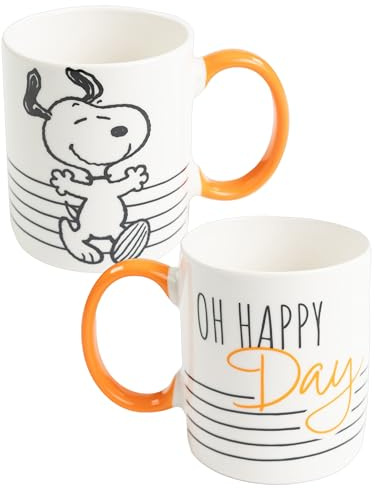 United Labels The Peanuts Snoopy Tasse 320 ml, Weiß Orange, Oh Happy Day, Kaffeebecher aus Keramik, Kaffeetasse