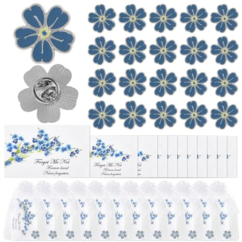 Forget Me Not Gedenknadeln, elegante Beerdigungsgeschenke mit Blume, Anstecknadel, Gedenkkarten, Organza-Beutel, Beerdigung, Andenken für Gäste, Lebensfeier, Beerdigungsgeschenke, Einheitsgröße,