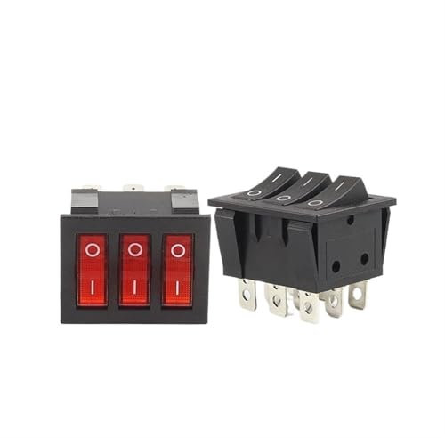 FANNIXI 1 Uds 40,3X33,3mm Interruptor basculante KCD3 luz roja Interruptor Negro de 3 vías 9 Pines 2 Posiciones ON-Off/ON-ON 16A/30A 250VAC Interruptor de alimentación Triple(Black)