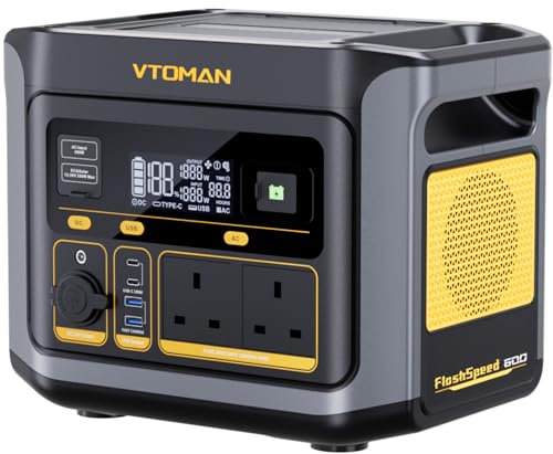 VTOMAN FlashSpeed 600 Portable Power Station 600W (1200W Peak) - 499Wh Solar Generator with LiFePO4 Battery Pack, 100W USB-C/230V AC, 60 Min Fast Charging 0-80% for Camping, Fishing, Blackout, RVs