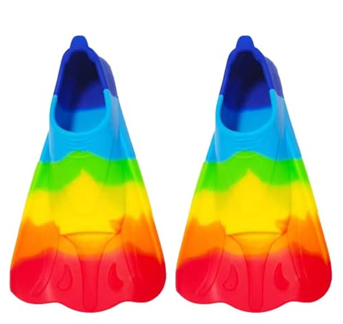 Swimming Fins Kids | Rainbow Silicone Bodyboarding Fins with Open Design Breathable Kids Snorkel Fins, Comfortable Short Youth Swim Fin for Swimming Diving Snorkeling Training